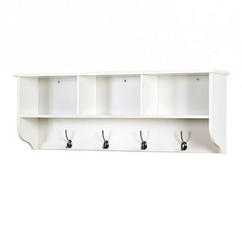 Wall Mounted Entryway Coat Rack with Shelf and 4 Dual Hooks