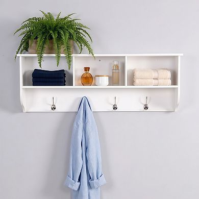Wall Mounted Entryway Coat Rack with Shelf and 4 Dual Hooks