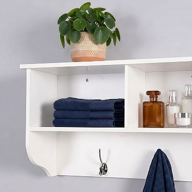 Wall Mounted Entryway Coat Rack with Shelf and 4 Dual Hooks
