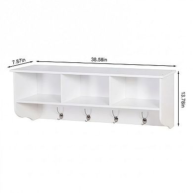Wall Mounted Entryway Coat Rack with Shelf and 4 Dual Hooks