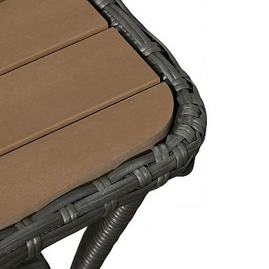 Patio Rattan Coffee Table with Storage Shelf and Composite Top