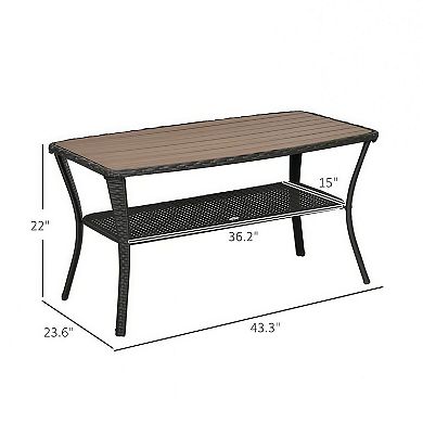 Patio Rattan Coffee Table with Storage Shelf and Composite Top