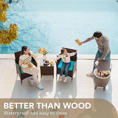3-Piece Outdoor Patio Bistro Set Rattan Wicker Chairs with Cushions & Glass Top Table