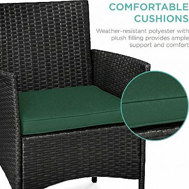 3-Piece Outdoor Patio Bistro Set Rattan Wicker Chairs with Cushions & Glass Top Table