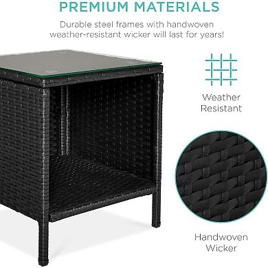 3-Piece Outdoor Patio Bistro Set Rattan Wicker Chairs with Cushions & Glass Top Table