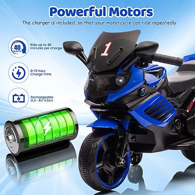 6V Kids Electric Motorcycle Ride On Toy with Training Wheels and Music