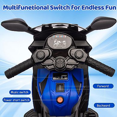 6V Kids Electric Motorcycle Ride On Toy with Training Wheels and Music