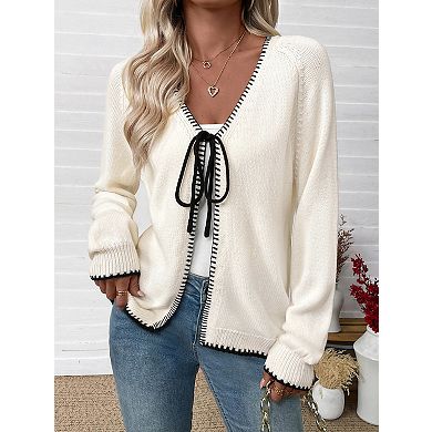 Women's Lightweight V Neck Long Sleeve Cardigan Tie Closure