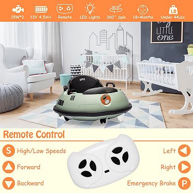 12V Kids Electric Bumper Car 360 Spin Ride On Toy with Remote Control and Music