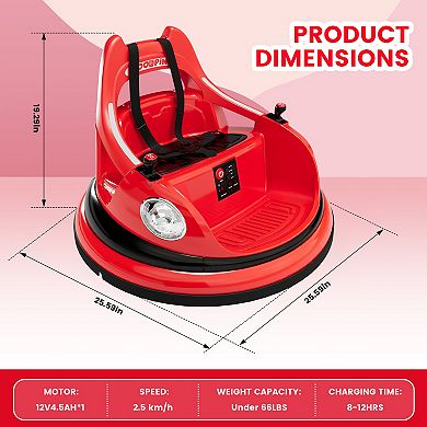 12V Kids Bumper Car with Parent Remote Control, 360 Spin, Lights and Music