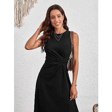 Women's Sleeveless Ruched Waist A-Line Midi Dress
