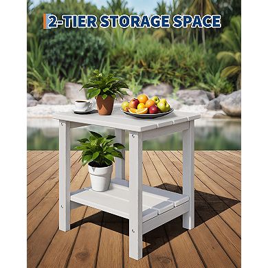 1 Pack-Modern 2-Tier Outdoor Adirondack Side Table, HDPE Weather Resistant Patio End Table