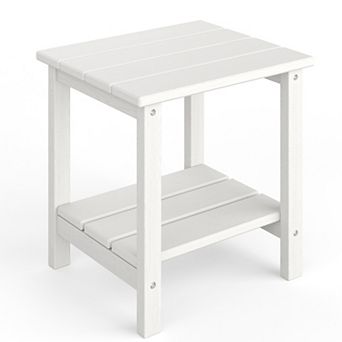 1 Pack-Modern 2 tier Outdoor Adirondack Side Table, HDPE Weather Resistant Patio End Table