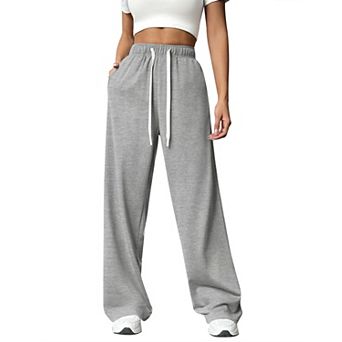 Women's High Waist Lounge Pants Stretchy Wide Leg Sweatpants with Pockets