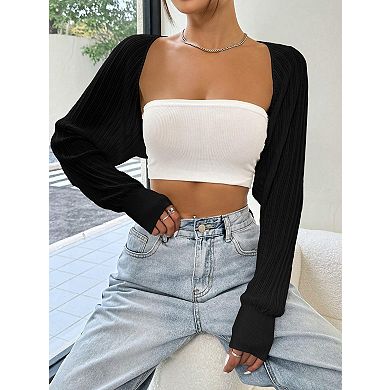 Women's Long Sleeves Shrug Cardigan Open Front Cropped Bolero Arm Top