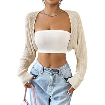 Women's Long Sleeves Shrug Cardigan Open Front Cropped Bolero Arm Top