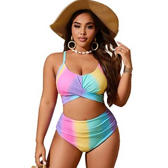 Women's 2 pc Swimsuit Plus Size Swim Top and Bottom Set