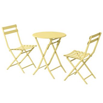 BAOURE Powder Coated Metal Folding Patio Bistro Set Three Piece Outdoor Table And Chairs