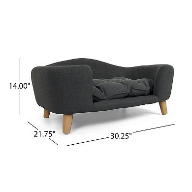 Dark Gray Mid-Century Modern Small Dog Sofa Bed With Tufted Cushion And Birch Wood Legs
