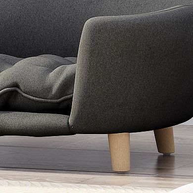 Dark Gray Mid-Century Modern Small Dog Sofa Bed With Tufted Cushion And Birch Wood Legs