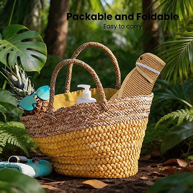 Kaelin Home Womens Roll Up Straw Wide Brim Sun Visor Hat