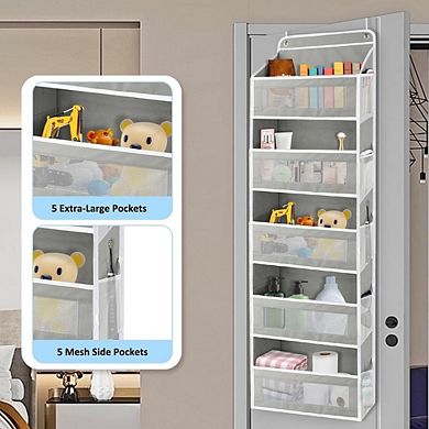 Over Door Hanging Organizer with 5 Large Pockets and Mesh Side Pouches set of 2
