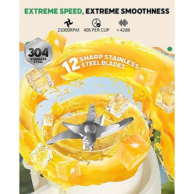 Portable Personal Blender, 12-Blade, USB Rechargeable, BPA-Free Smoothie Maker