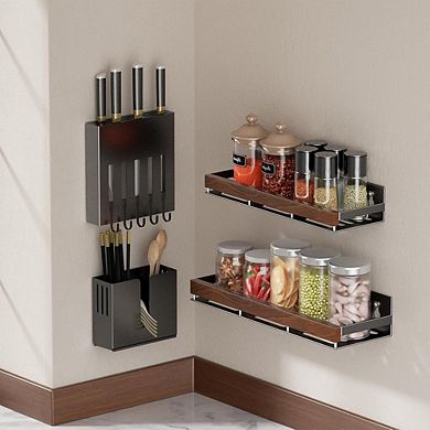 2-Pack Walnut Magnetic Spice Rack Shelf, Fridge Wall Mount Organizer