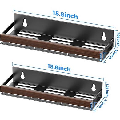 2-Pack Walnut Magnetic Spice Rack Shelf, Fridge Wall Mount Organizer
