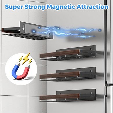 2-Pack Walnut Magnetic Spice Rack Shelf, Fridge Wall Mount Organizer