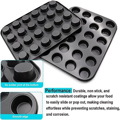 2-Pack Round Muffin Pan Set, 24-Cup Nonstick Steel, Cupcake & Cheesecake Pans