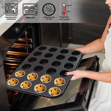 2-Pack Round Muffin Pan Set, 24-Cup Nonstick Steel, Cupcake & Cheesecake Pans