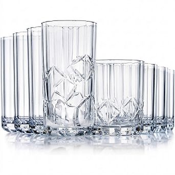 Faceted Reusable Plastic Drinking Glasses Set of 8, 1418 oz, BPA-Free