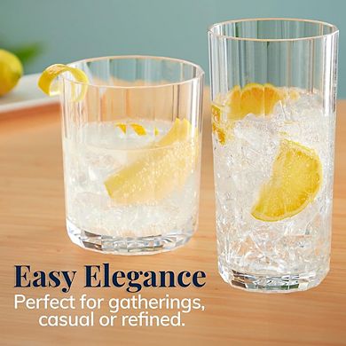 Faceted Reusable Plastic Drinking Glasses Set of 8, 1418 oz, BPA-Free