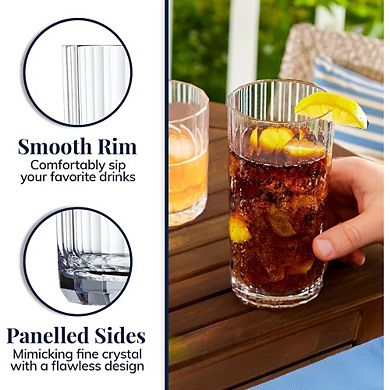 Faceted Reusable Plastic Drinking Glasses Set of 8, 1418 oz, BPA-Free