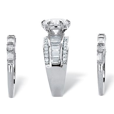 6.38 Cttw. Round Cubic Zirconia Platinum-plated Silver 3-Piece Wedding Ring Set