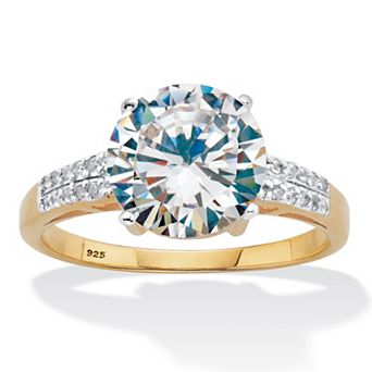 4.10 ct w. Round-Cut CZ Two-Tone Gold-Plated Sterling Silver Engagement Ring