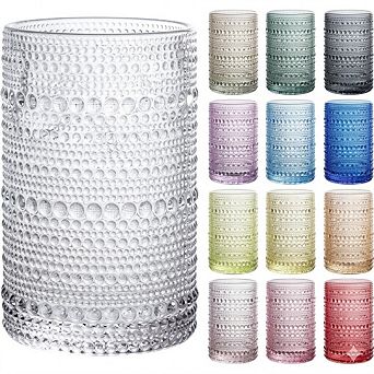 12 pc Hobnail Glass Set Embossed Tumblers for Water & Cocktails