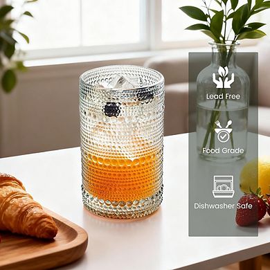 12-Piece Hobnail Glass Set Embossed Tumblers for Water & Cocktails