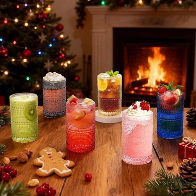 12-Piece Hobnail Glass Set Embossed Tumblers for Water & Cocktails