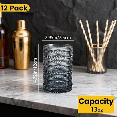 12-Piece Hobnail Glass Set Embossed Tumblers for Water & Cocktails