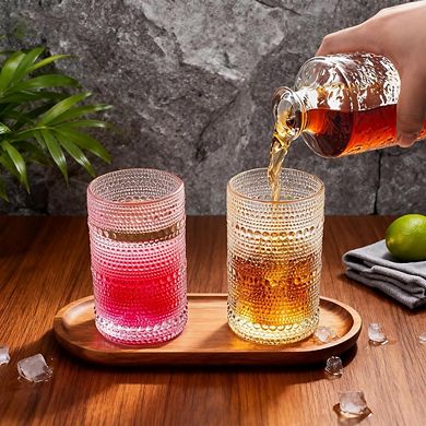 12-Piece Hobnail Glass Set Embossed Tumblers for Water & Cocktails