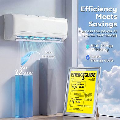 HOMCOM 12000 BTU Mini Split Air Conditioner, 22 SEER2 115V Ductless AC Unit