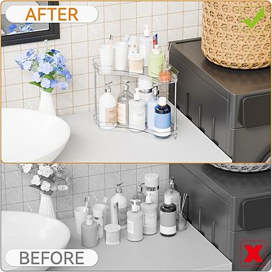2-Tier Clear Corner Counter Organizer, Bathroom & Vanity Storage Shelf