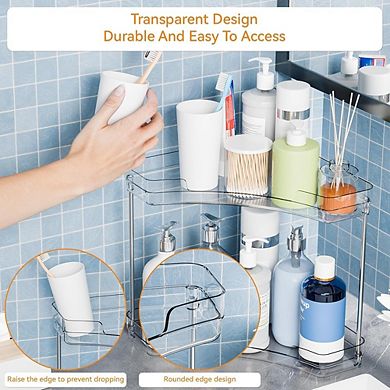 2-Tier Clear Corner Counter Organizer, Bathroom & Vanity Storage Shelf