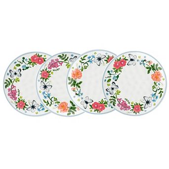 10 Strawberry Street Bella Appetizer Plates Butterfly Garden Set of 4