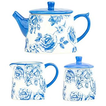 10 Strawberry Street Bella 3 pc Tea Service Set Teapot Sugar Creamer