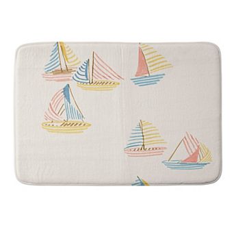 Society6 Striped Sailboats Memory Foam Bath Mat
