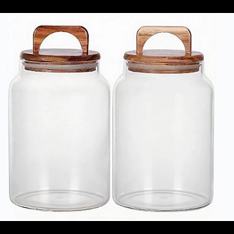 Glass Canister Set with Airtight Acacia Lids, Food Storage Jars