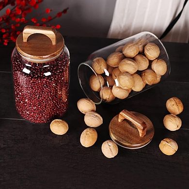 Glass Canister Set with Airtight Acacia Lids, Food Storage Jars